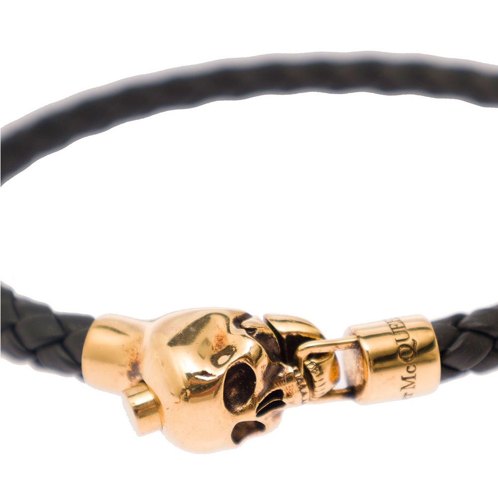 Alexander McQueen Gold Skull Leather Bracelet